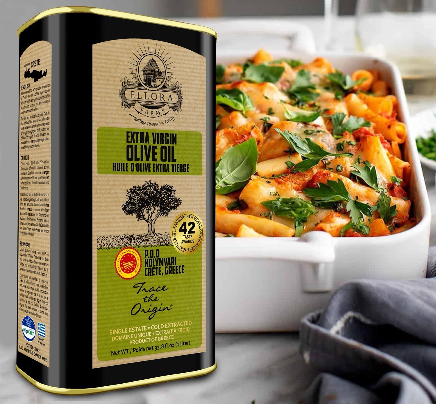 Single Estate PDO Greek Extra Virgin Olive Oil, Global Gold Awards, 33.8oz X 2