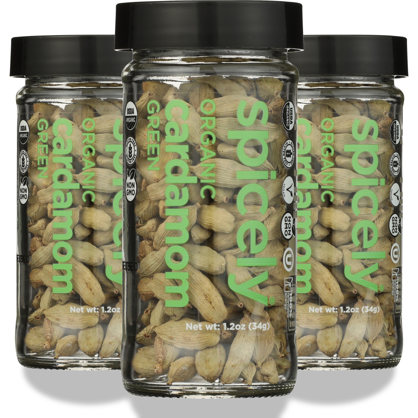Organic Green Cardamom Pods By Spicely Organics 1.2 Oz 3 Pack