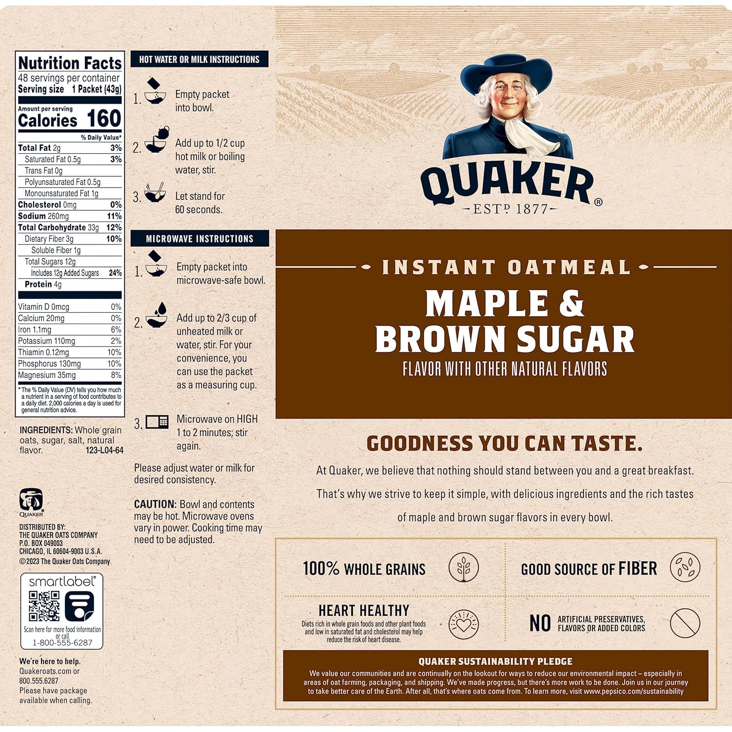 **48 Pack Quaker Instant Oatmeal Maple Brown Sugar 1.51 oz Packets**