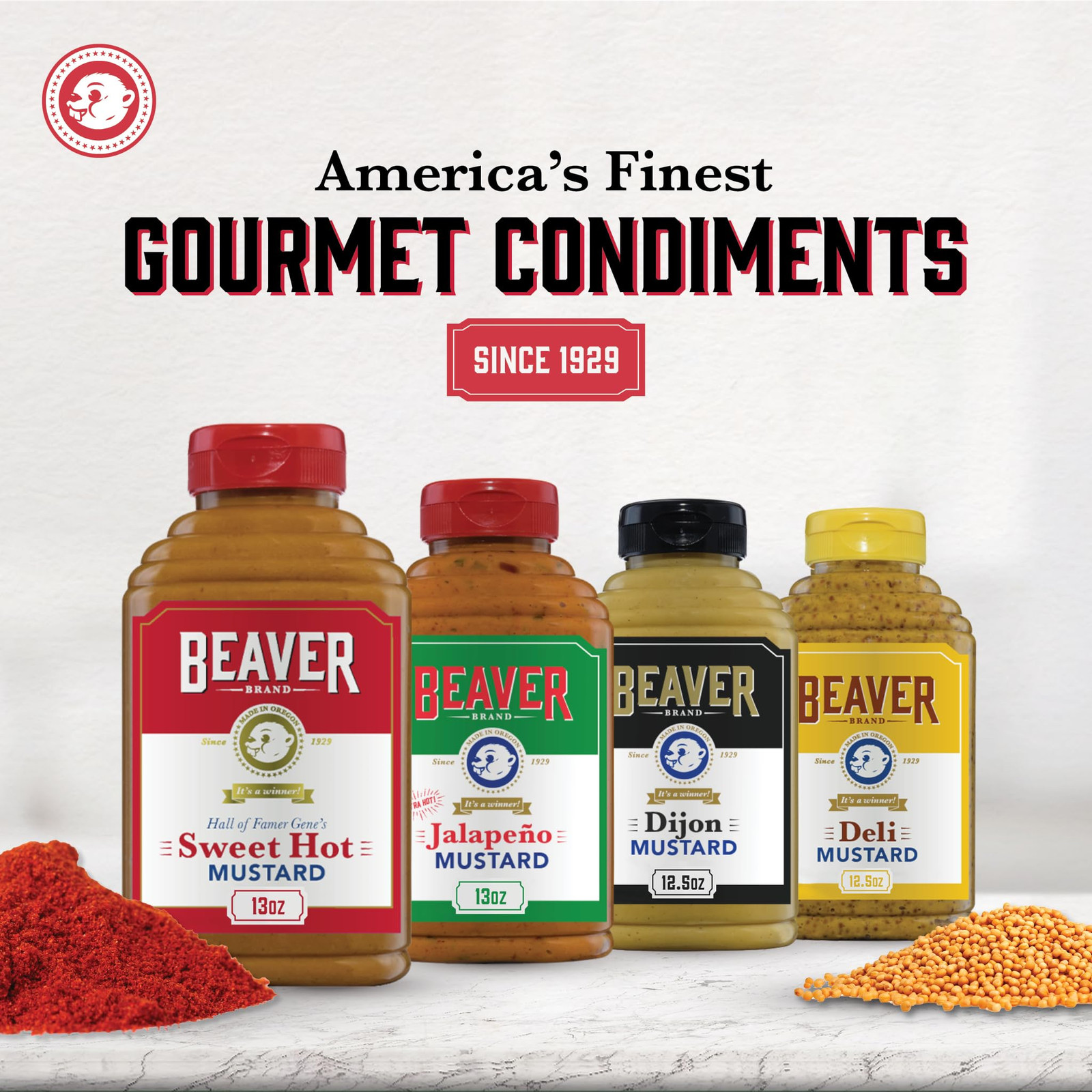 Beaver Sweet Hot Mustard 13 Ounce Squeeze Bottle Spicy and Sweet Condiment