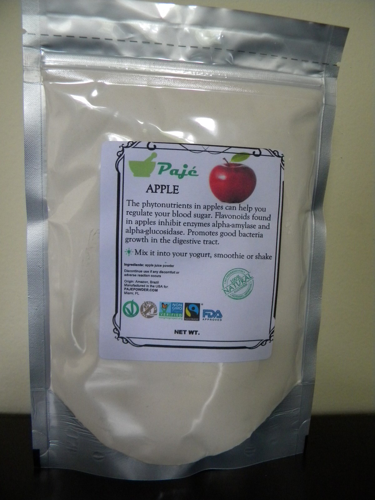 APPLE powder 8oz – 1/2 lb , natural, gluten free, non-GMO PAJE