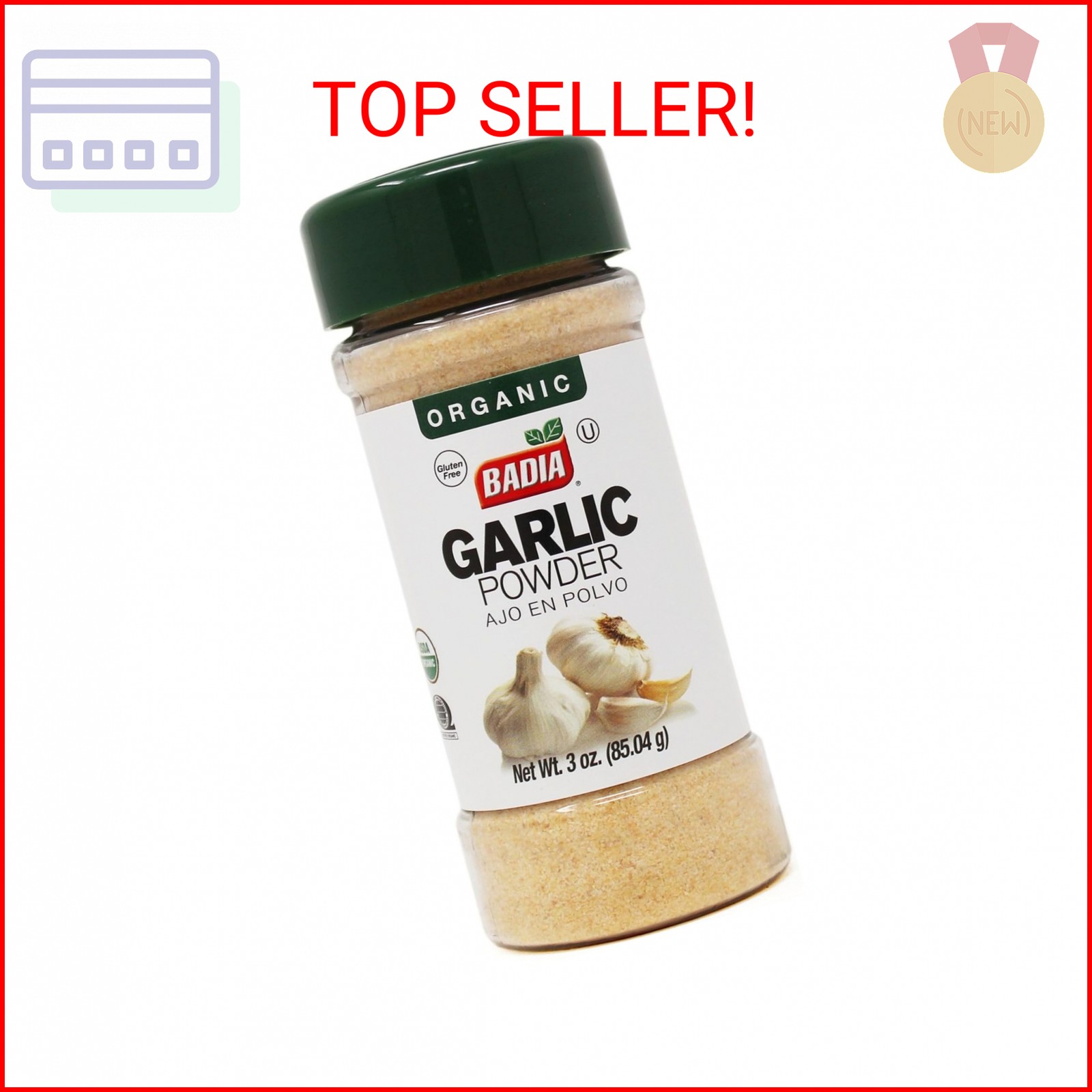 Badia Organic Garlic Powder, 3 oz – Premium Garlic Powder, Freshly Ground & Flav