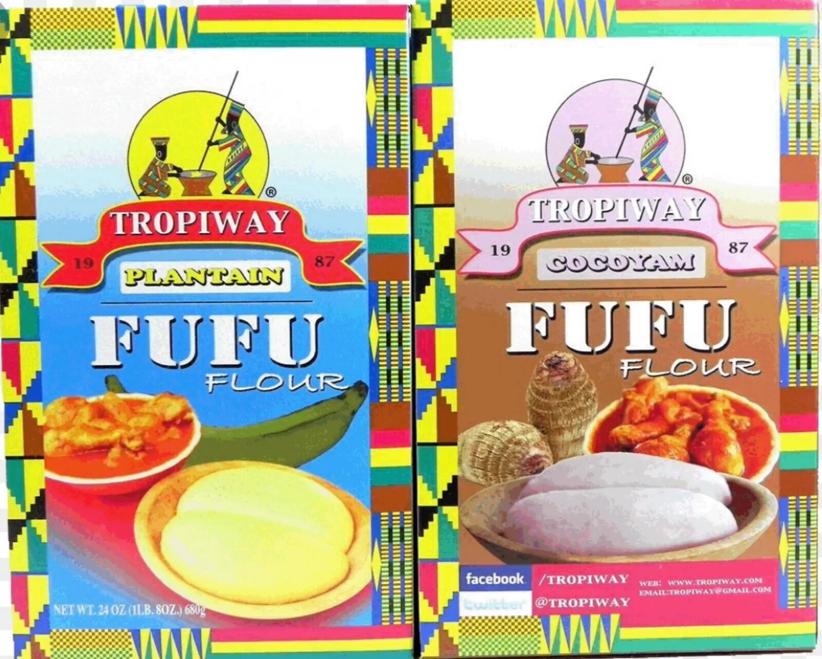 Tropiway Plantain/Cocoyam Fufu Flour Net WT. 24OZ (1lb.8oz) 680g. Pack of 2(1ea)