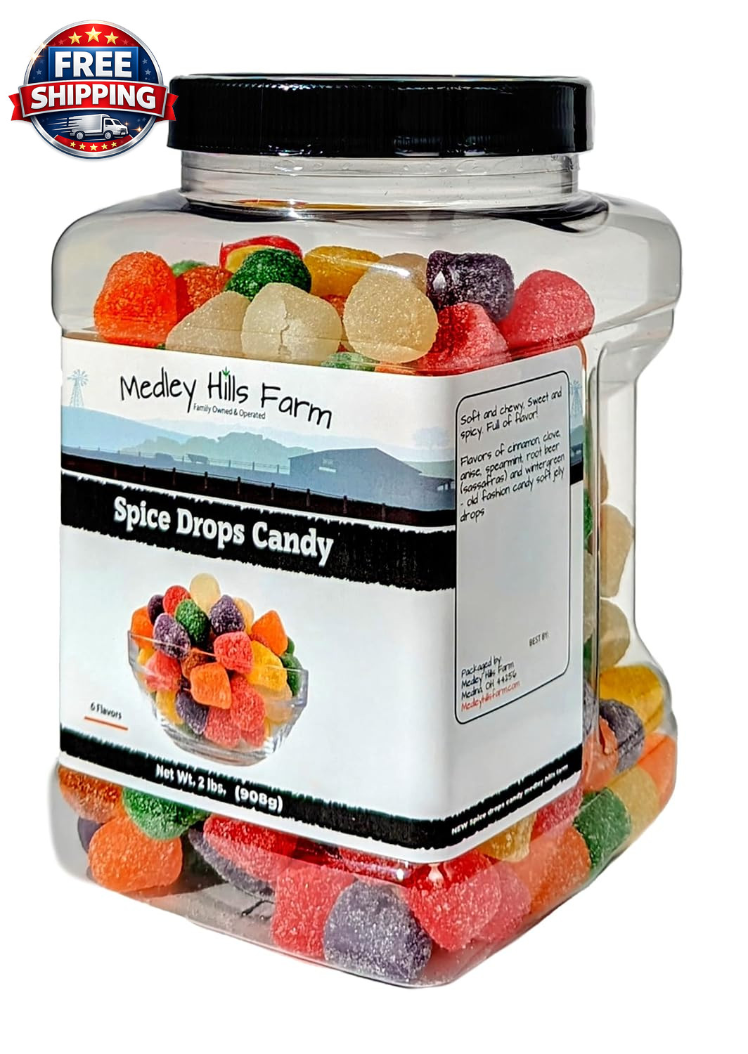 Spice Drops Candy by 2 Lbs. in Reusable Container – Assorted Gum Drops Candy – F