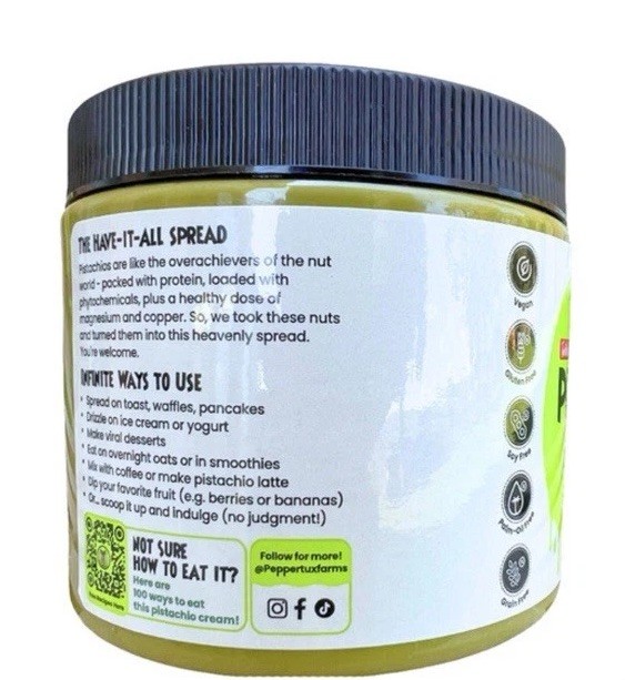 Peppertux Turkish Pistachio Cream, 18 oz Vegan; Gluten, Grain & Sot Free