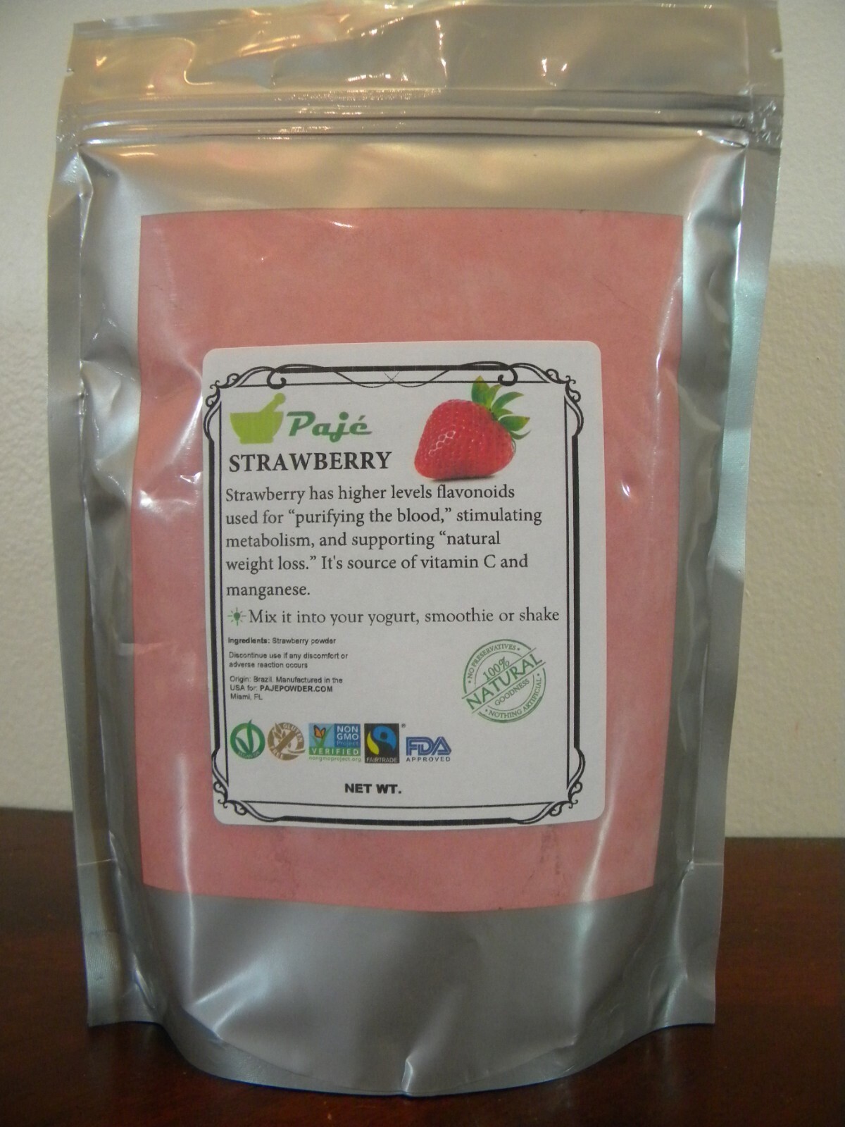 Strawberry powder 16oz 1lb – weight loss, vitC, flavor with no little seeds PAJE