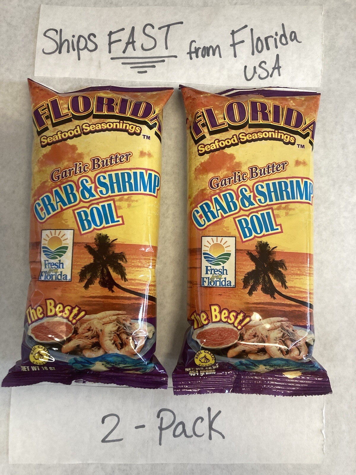 [2-Pack] Florida Seafood Seasonings Garlic Butter Crab & Shrimp Boil 1 lb. Bag
