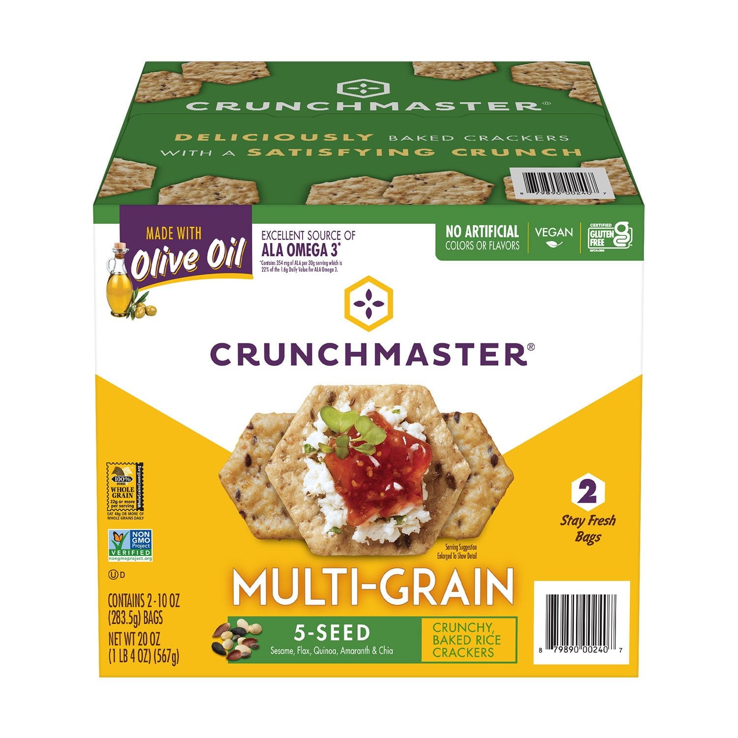 CRUNCHMASTER 5-SEED MULTI-GRAIN CRACKER BOX WITH 2 SEALED BAGS INSIDE SHIPS FREE