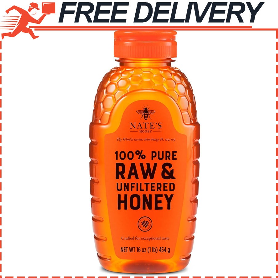 Nates 100 Pure Raw Unfiltered Honey Award-Winning Taste 16 oz Squeeze Bottle