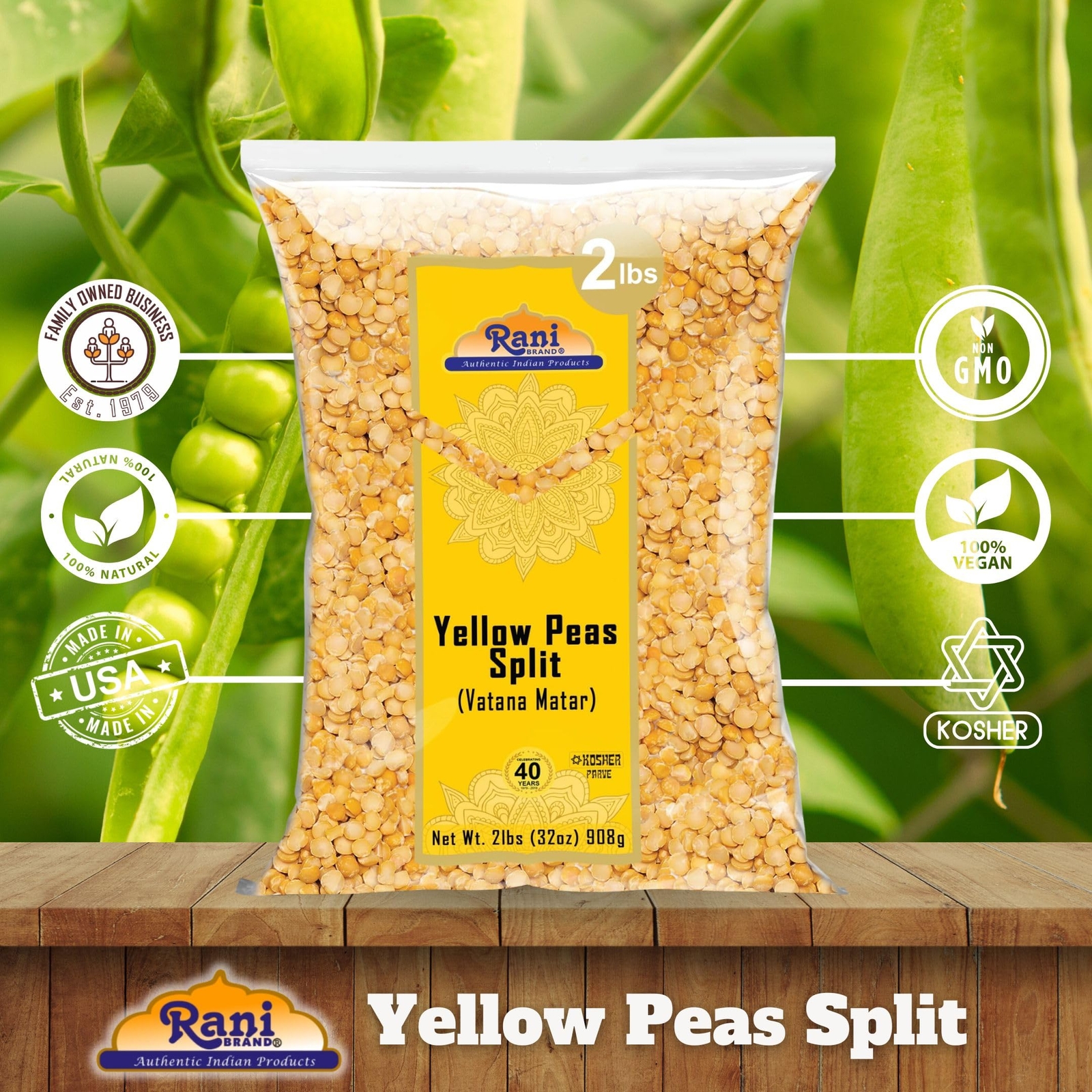 Rani Yellow Peas Split, Dried (Vatana, Matar) 32oz (2lbs) 907g