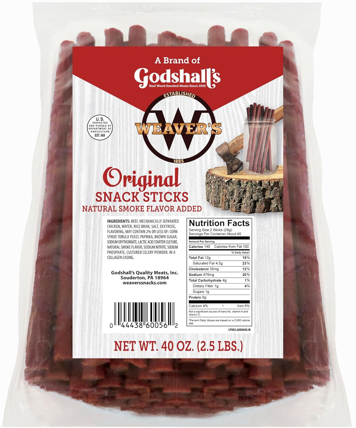 Original 80 Mild Beef & Chicken Snack Sticks – 40oz Bag