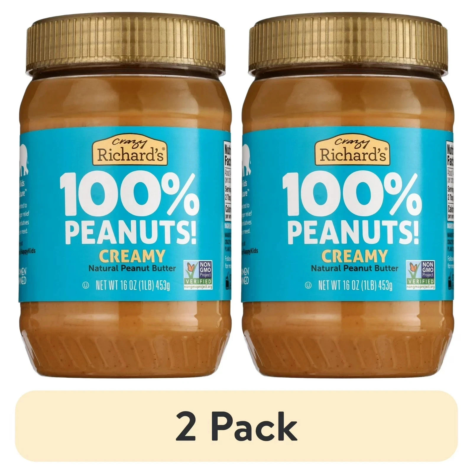 (2 pack) Crazy Richard’s All-Natural Creamy Peanut Butter, 16 oz
