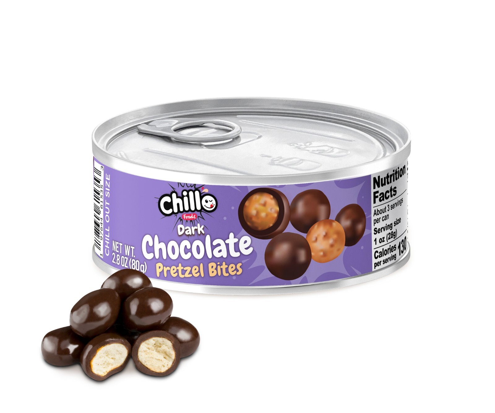 Chillo Dark Chocolate Covered Pretzel Bites (Pack of 4 Cans)