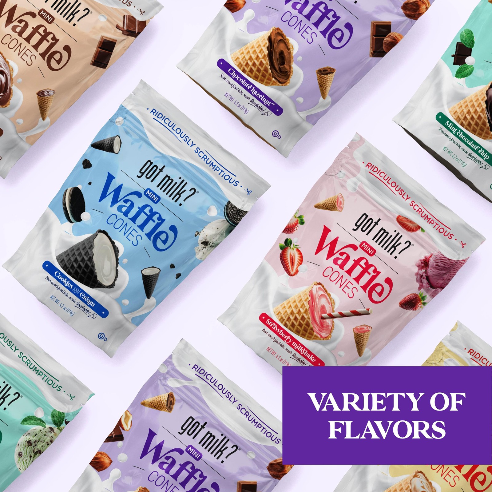 got milk? Mini Waffle Cones, Chocolate Hazelnut, 4.24 Oz. / 119g Resealable B…