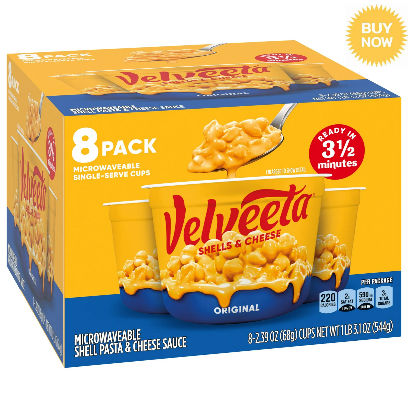 Velveeta Shells & Cheese Original Microwaveable Shell Pasta & Cheese Sauce, 8 ct