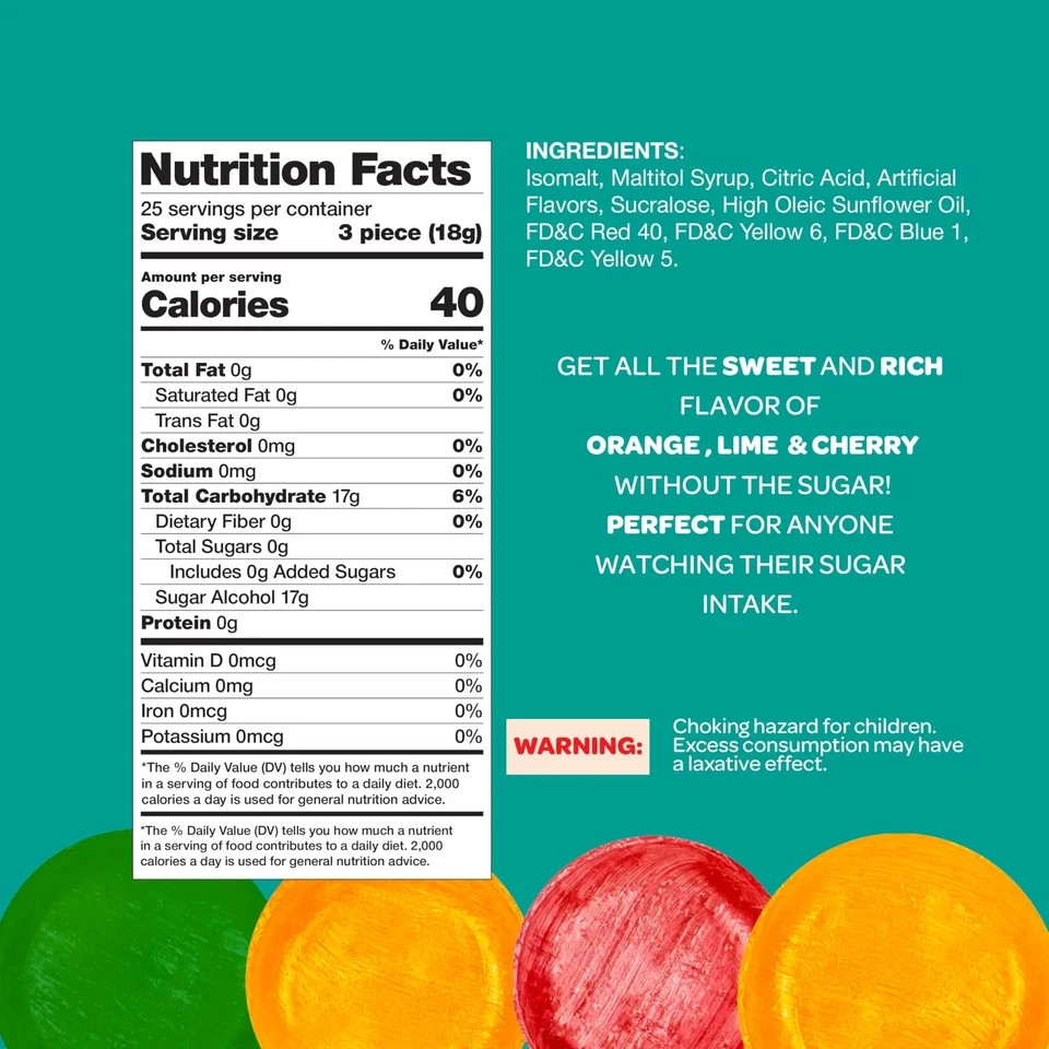 Sugar Free Assorted Fruit Discs Hard Bulk Candy – 1LB , 2LB | Free Shipping!