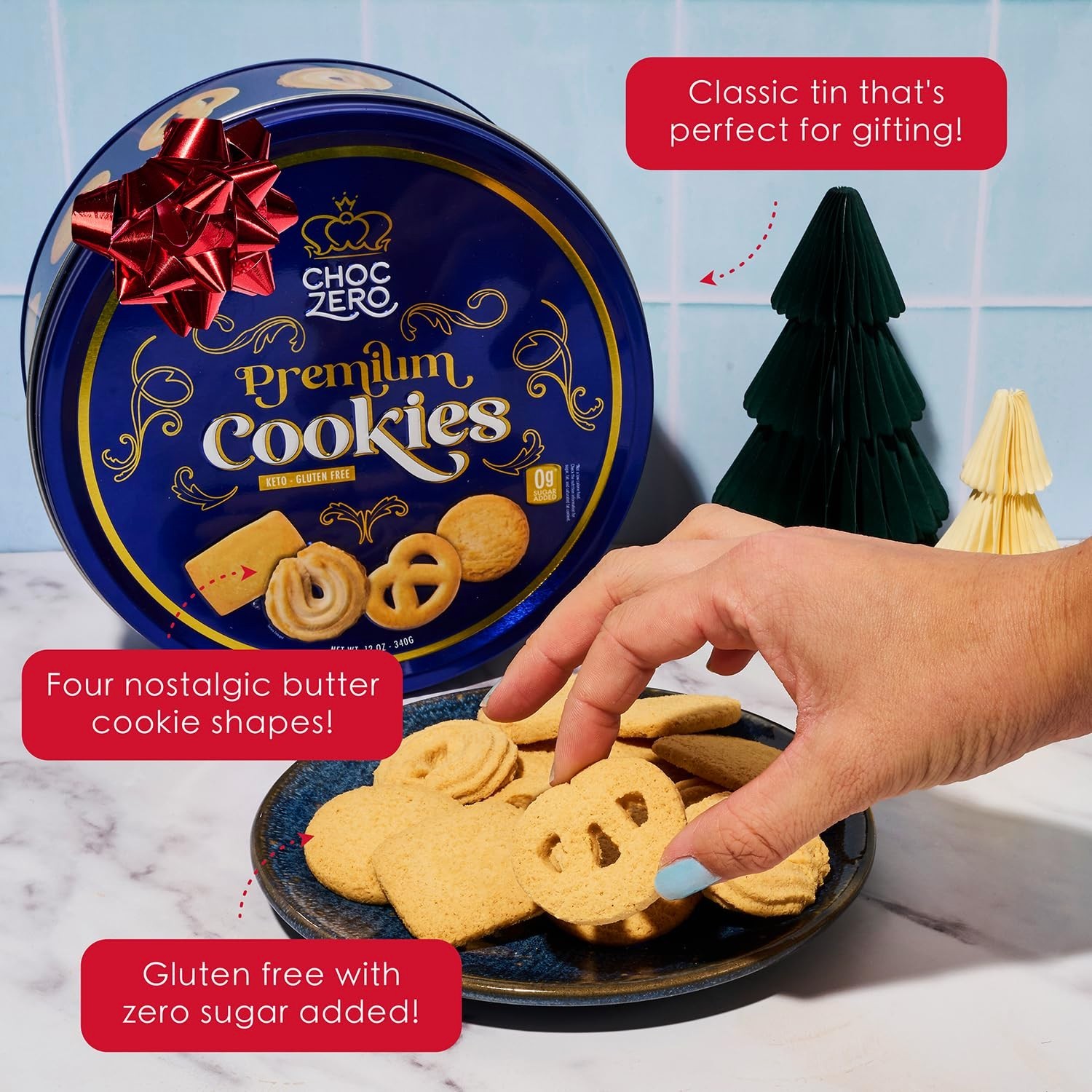 Sugar Free Butter Cookies Danish Shortbread Tin Gluten Free Keto Gift 12oz