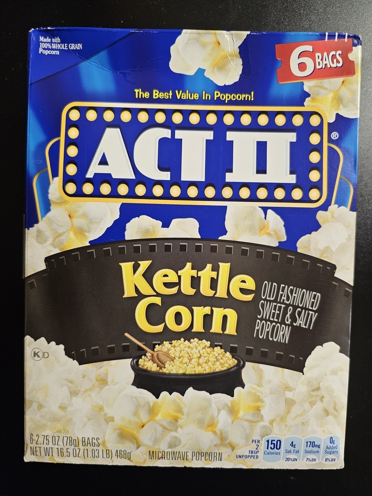 ACT II Kettle Corn Microwave Popcorn 6 Bags Sweet & Salty NEW Sealed