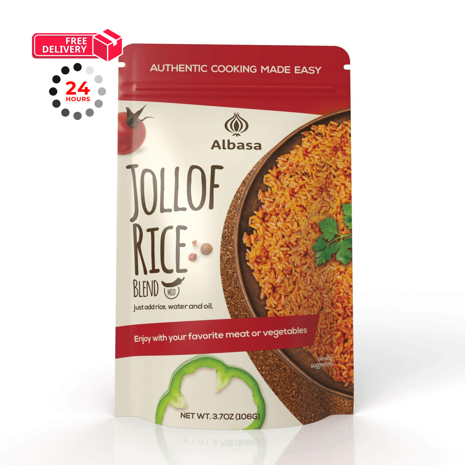 Jollof Rice Blend (Mild, 3.7oz) Made with100% Tomato and 1 Ounce (Pack of 1)