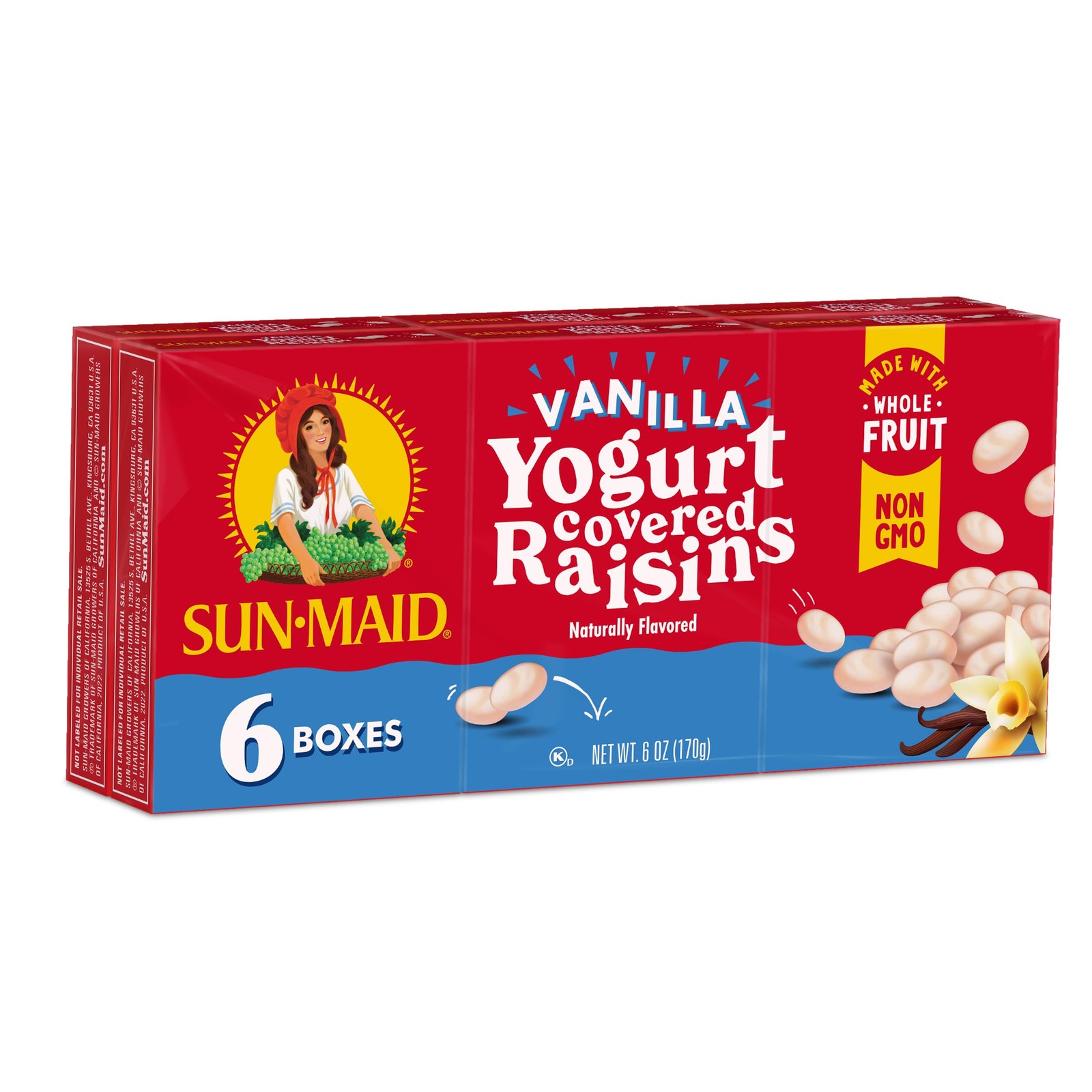 Vanilla Yogurt Coated Raisins – (6 Pack) 1 oz Snack-Size Box – Yogurt Covered