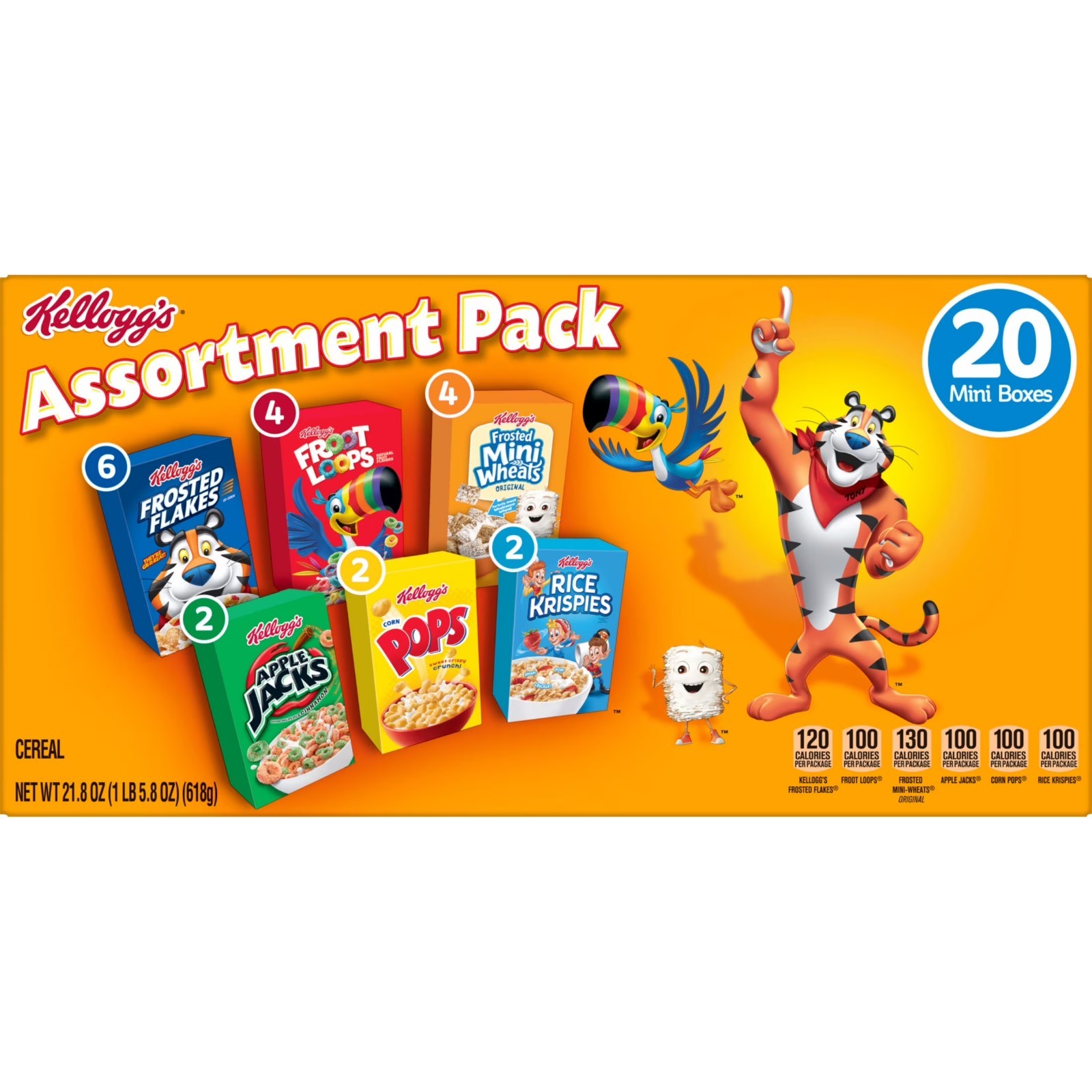 Kellogg’s Cereal Variety Pack 40 Individual Boxes Assorted Kids Snacks 21.8 2 pk