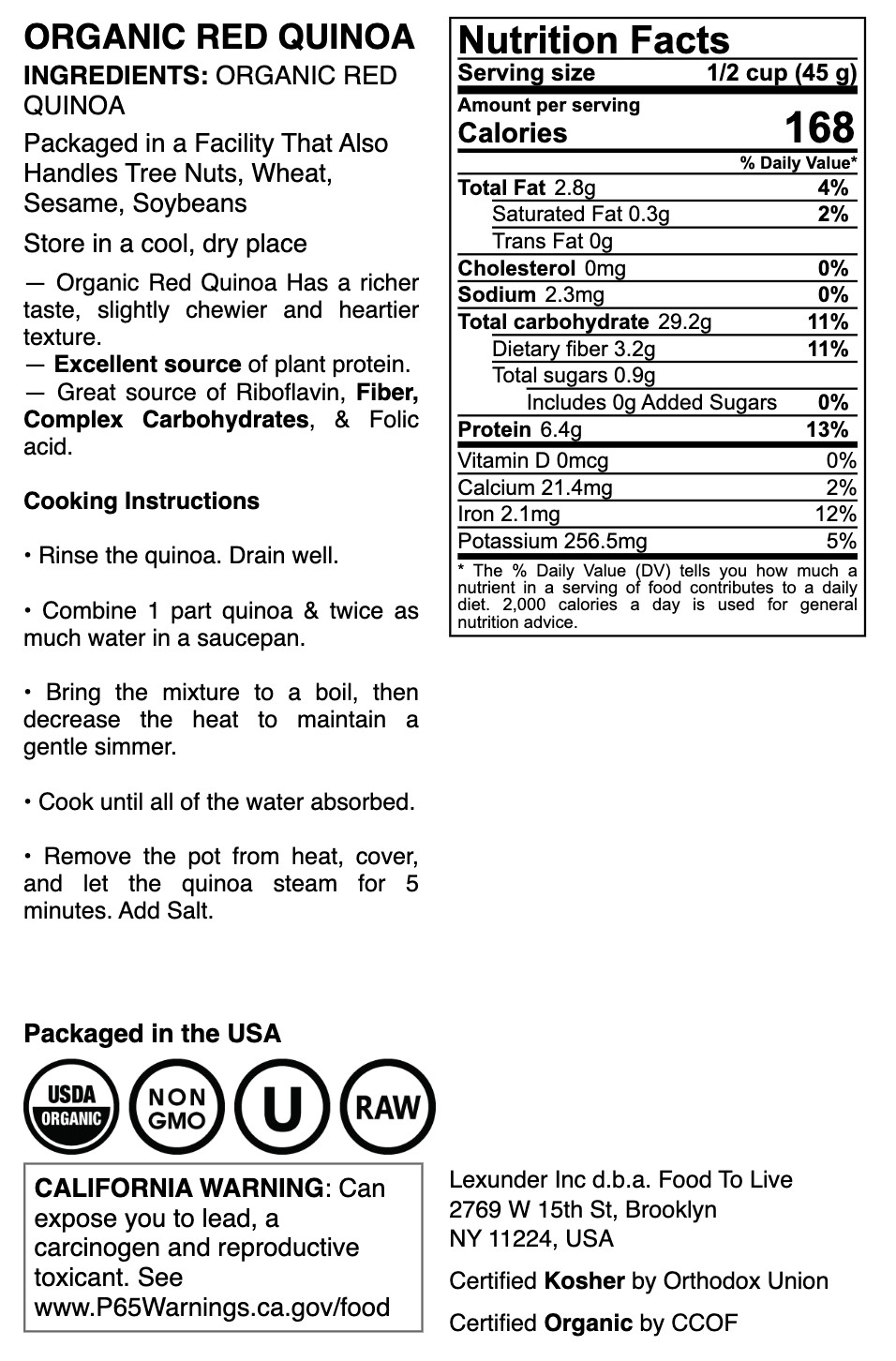 Organic Red Quinoa – Non-GMO, Kosher, Raw, Vegan – by Food To Live