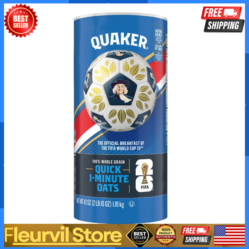 Quaker, Quick 1 Minute Oats, Oatmeal, Quick Cook Oatmeal, 42 oz Canister Dry Oat