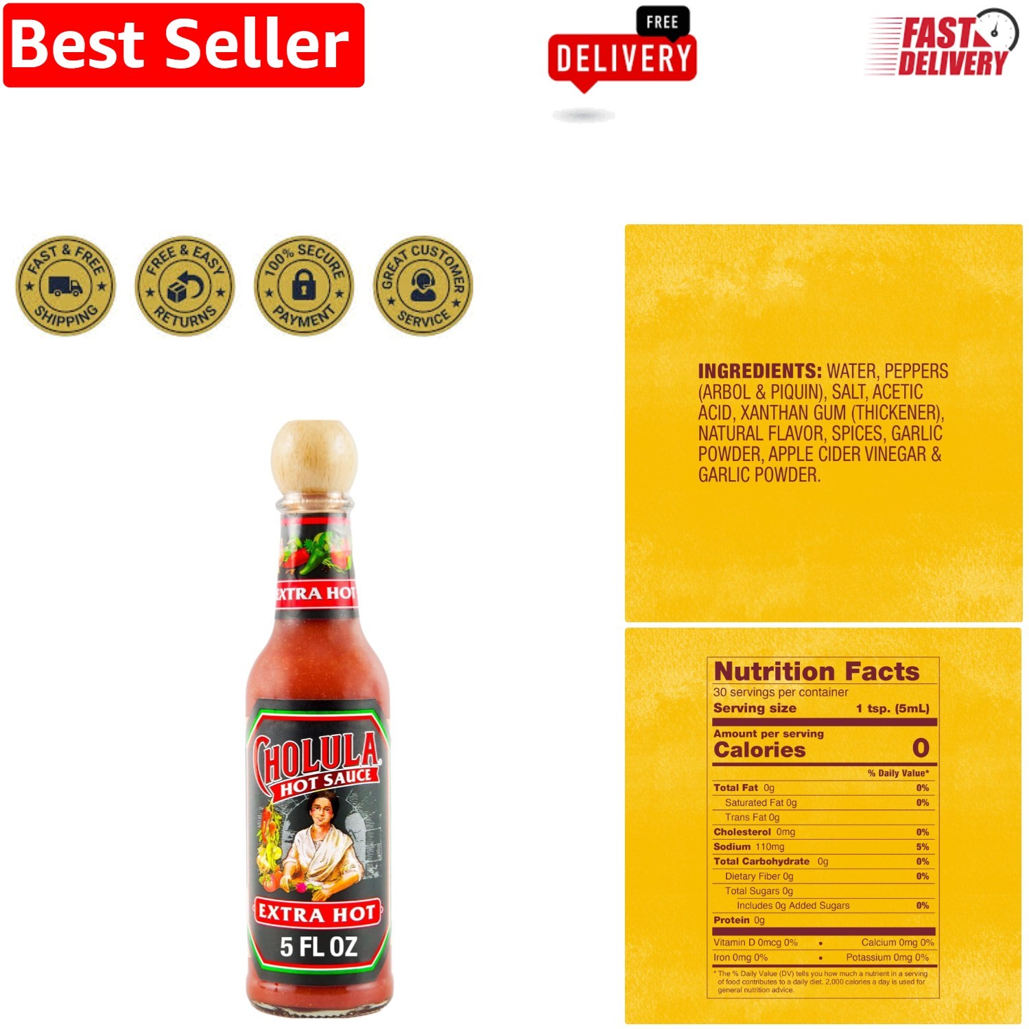 Extra Hot Sauce 5 fl oz – Authentic Mexican Blend of Arbol & Piquin Peppers