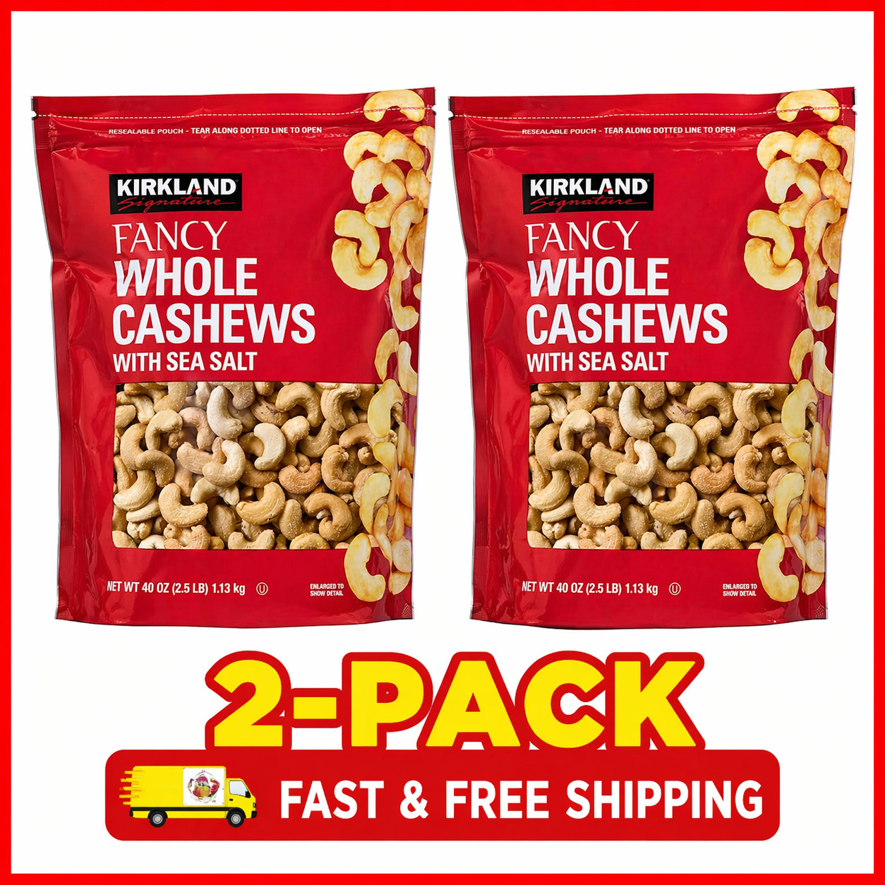 2-Pack Kirkland Signature Fancy Whole Cashews, 2.5 lbs