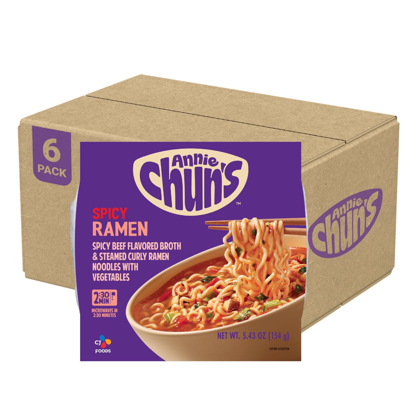 Spicy Ramen Bowl, 5.43 oz Pack of 6