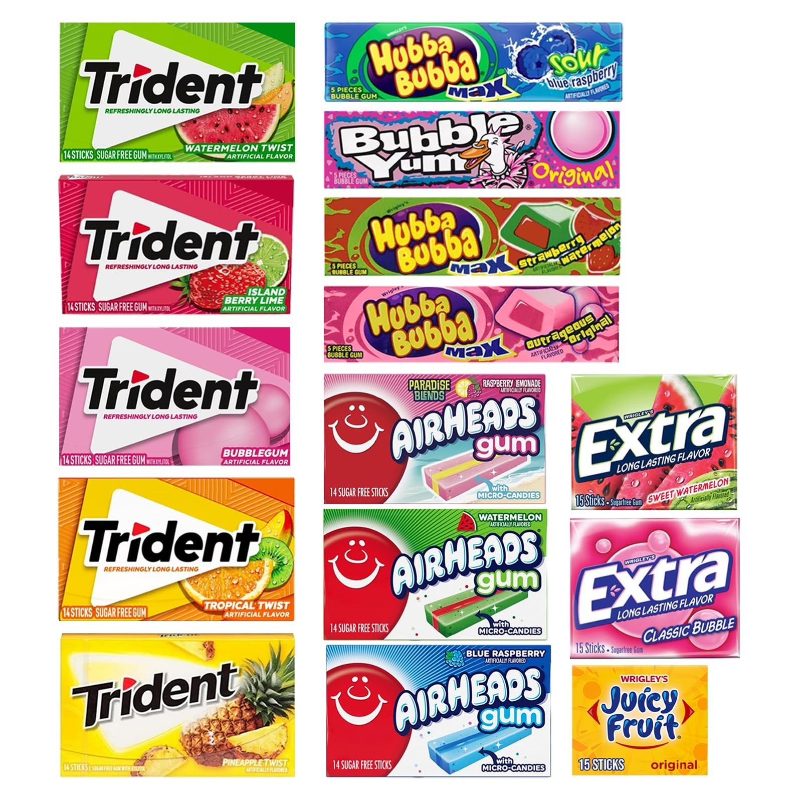 Fruit Flavored Chewing Gum Variety Pack – 15 Assorted Packs, 177 Pieces Total