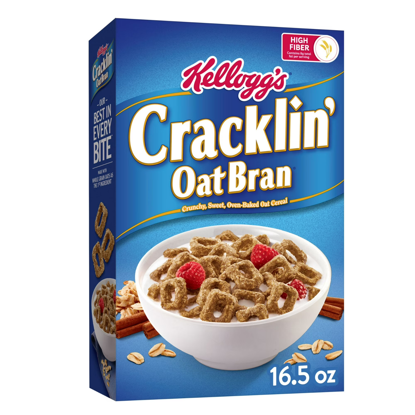 Kellogg’s Cracklin’ Oat Bran Original Breakfast Cereal, Fiber Cereal, 16.5 oz