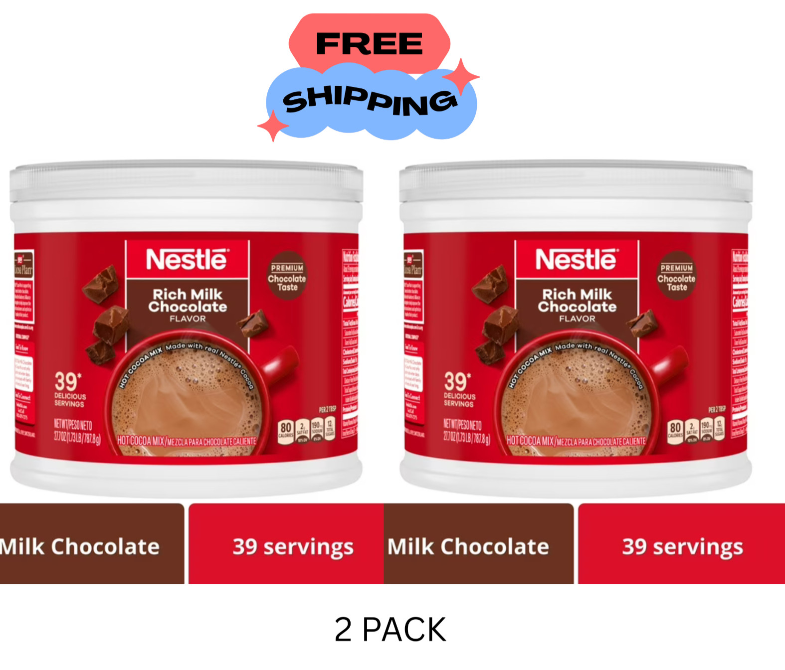 (2 PACK) Nestle Hot Cocoa Rich Milk Chocolate Flavored Mix Powder, 27.7 oz, Can