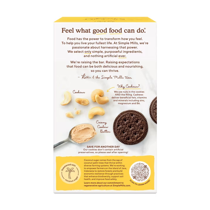 Simple Mills Nut Butter Stuffed Sandwich Cookies, Cocoa Cashew Creme, Gluten-Fre