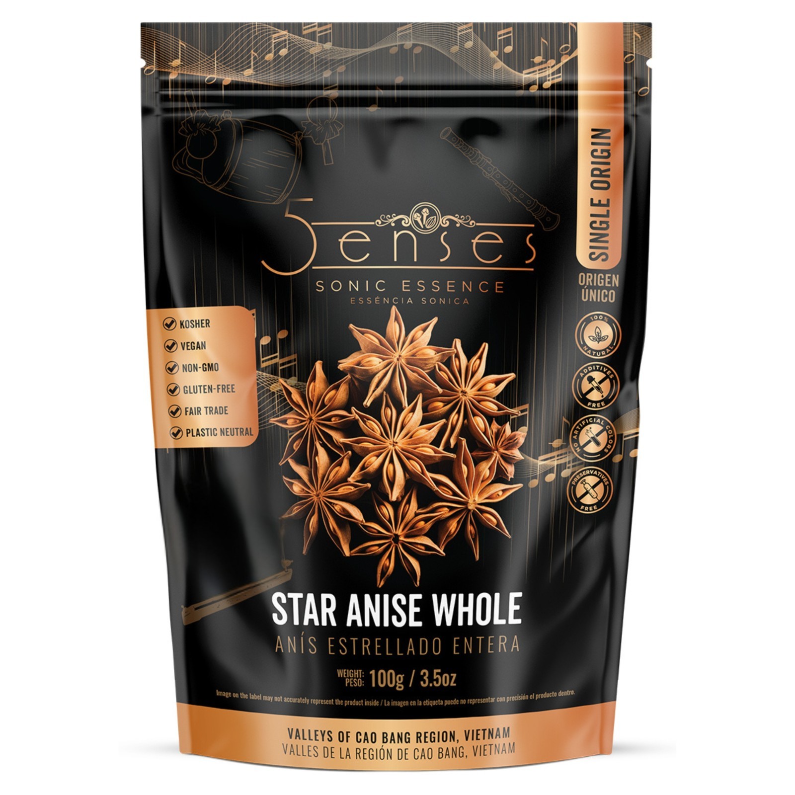 5Senses Star Anise Whole | Anis Estrellado | Single Origin Non-GMO, Fairtrade
