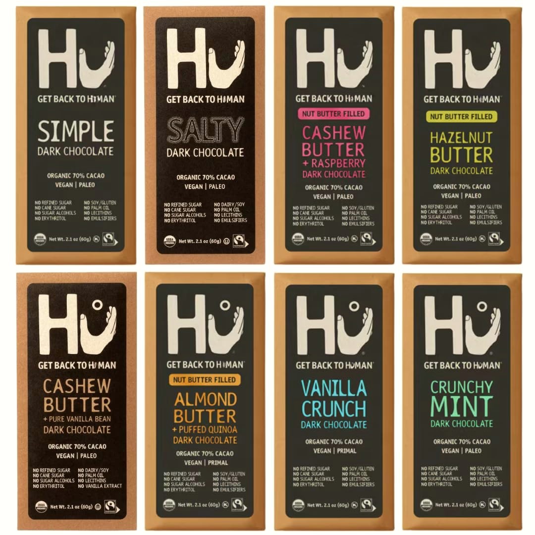 HU Dark Chocolate Bars Variety Pack 8 Count Vegan Paleo Gluten Free Snack