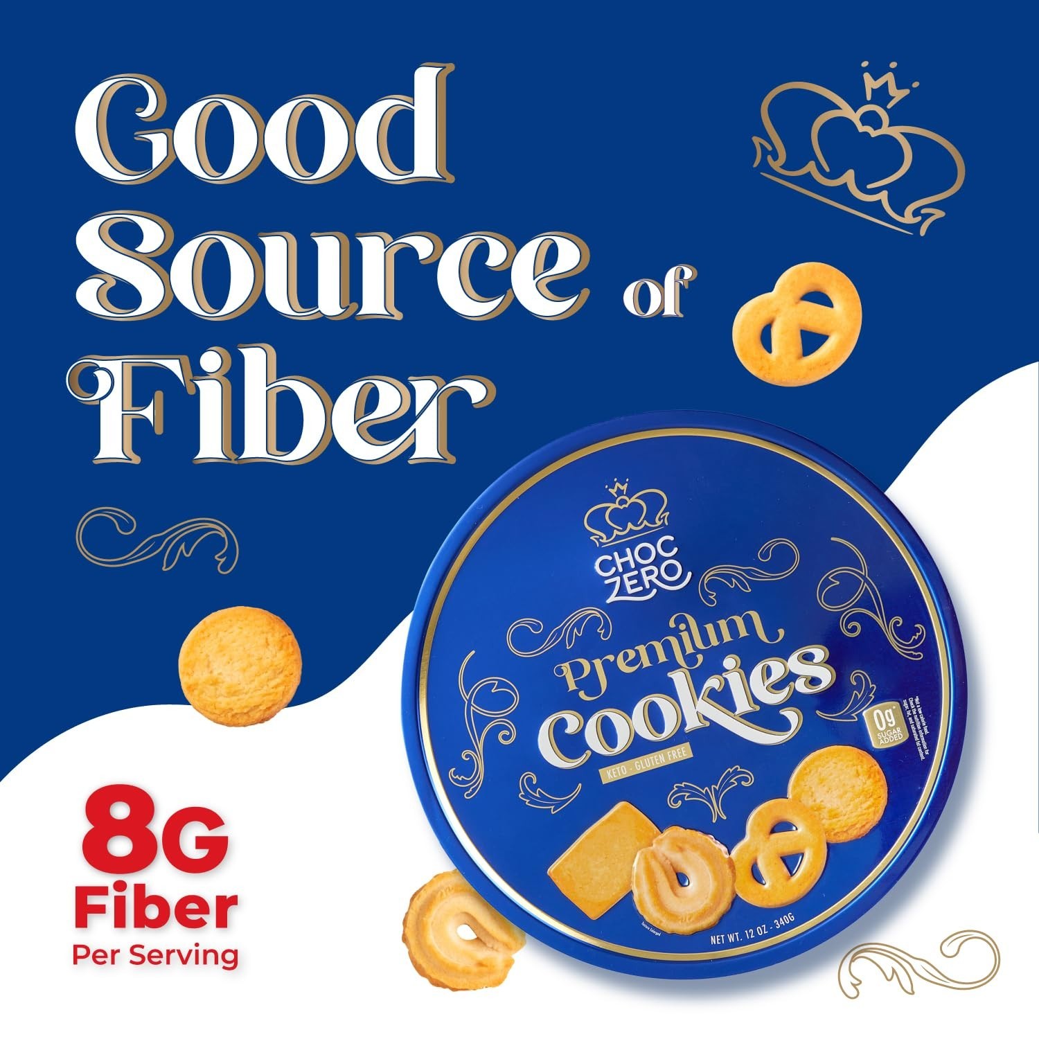 Sugar Free Butter Cookies Danish Shortbread Tin Gluten Free Keto Gift 12oz
