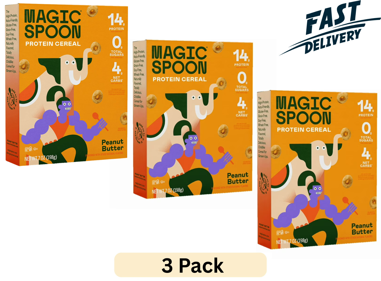 Magic Spoon Peanut Butter Grain-Free Breakfast Cereal, 7 OzBox 3 PACK Free Ship