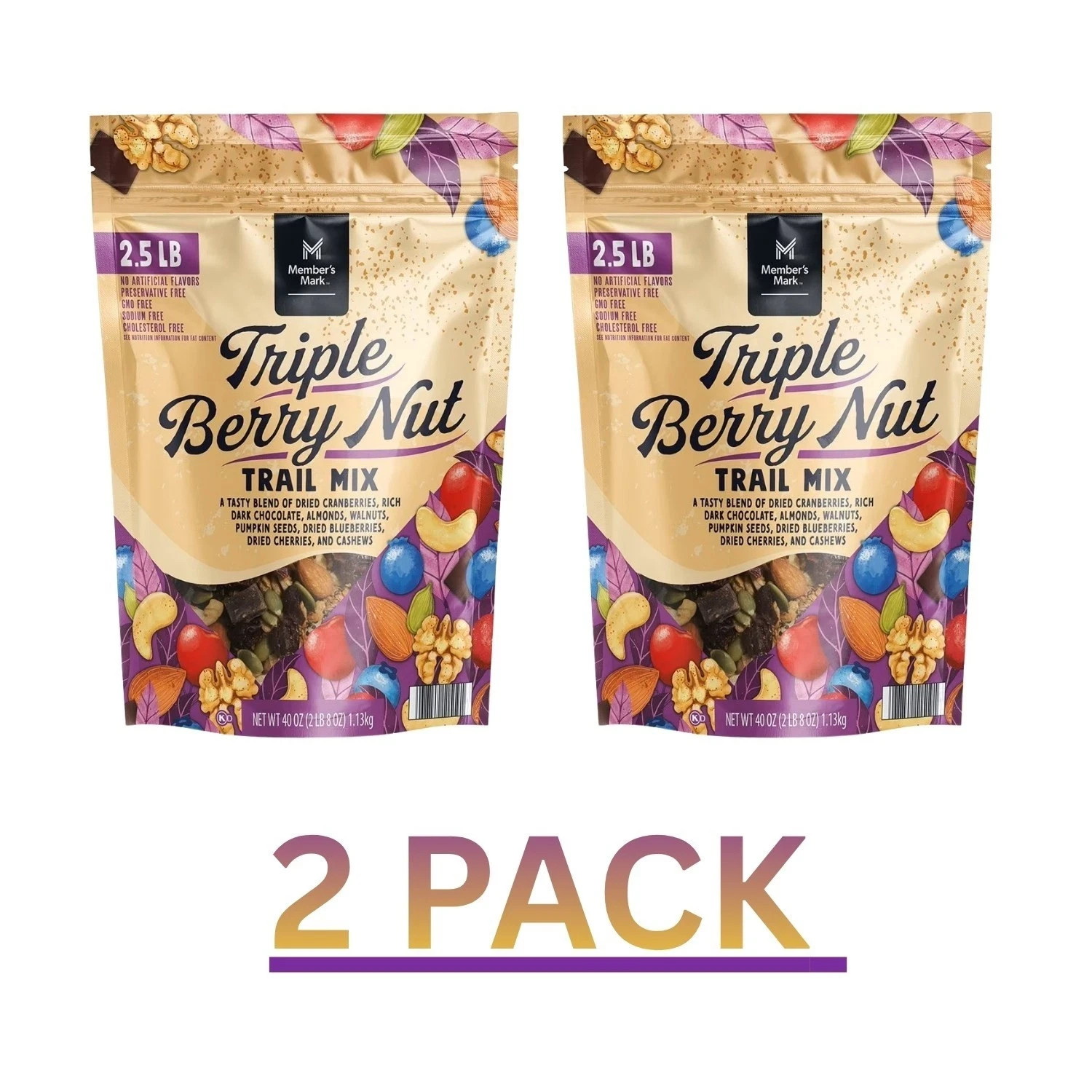 2 PACK – Member’s Mark Triple Berry Nut Trail Mix (Total 80 oz) FREE SHIPPING