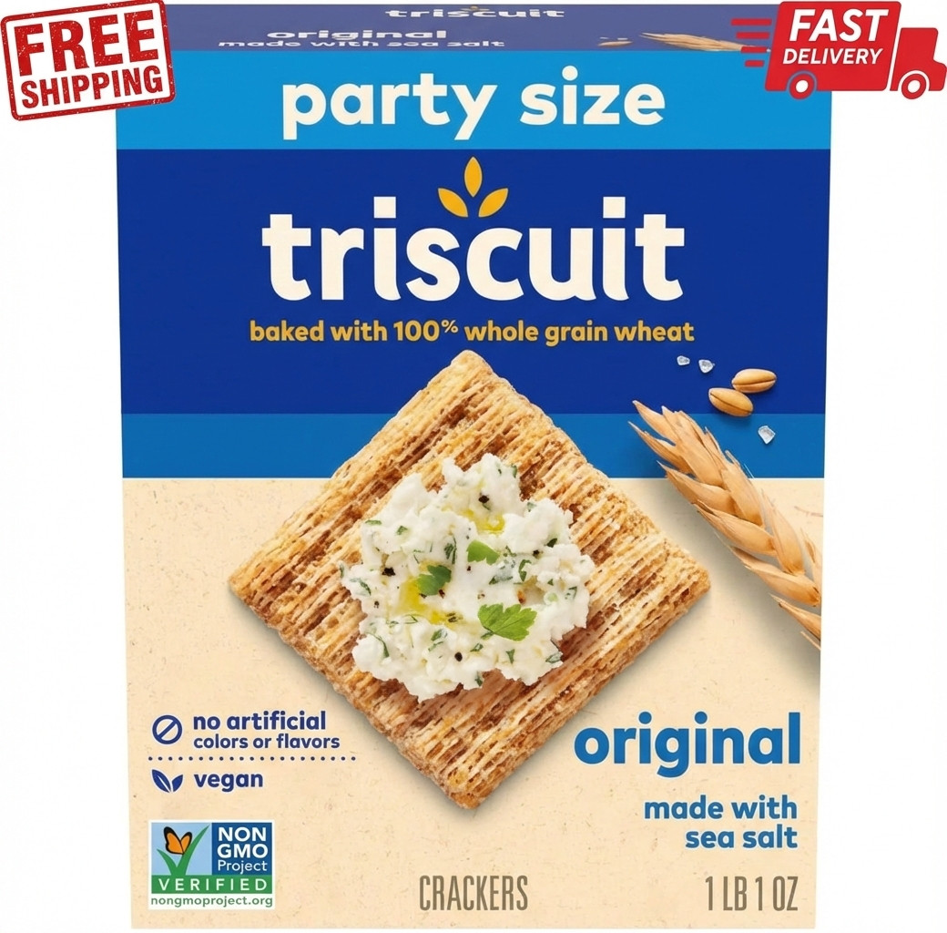 Triscuit Original Whole Grain Wheat Crackers, Vegan Crackers, Party Size, 17 oz