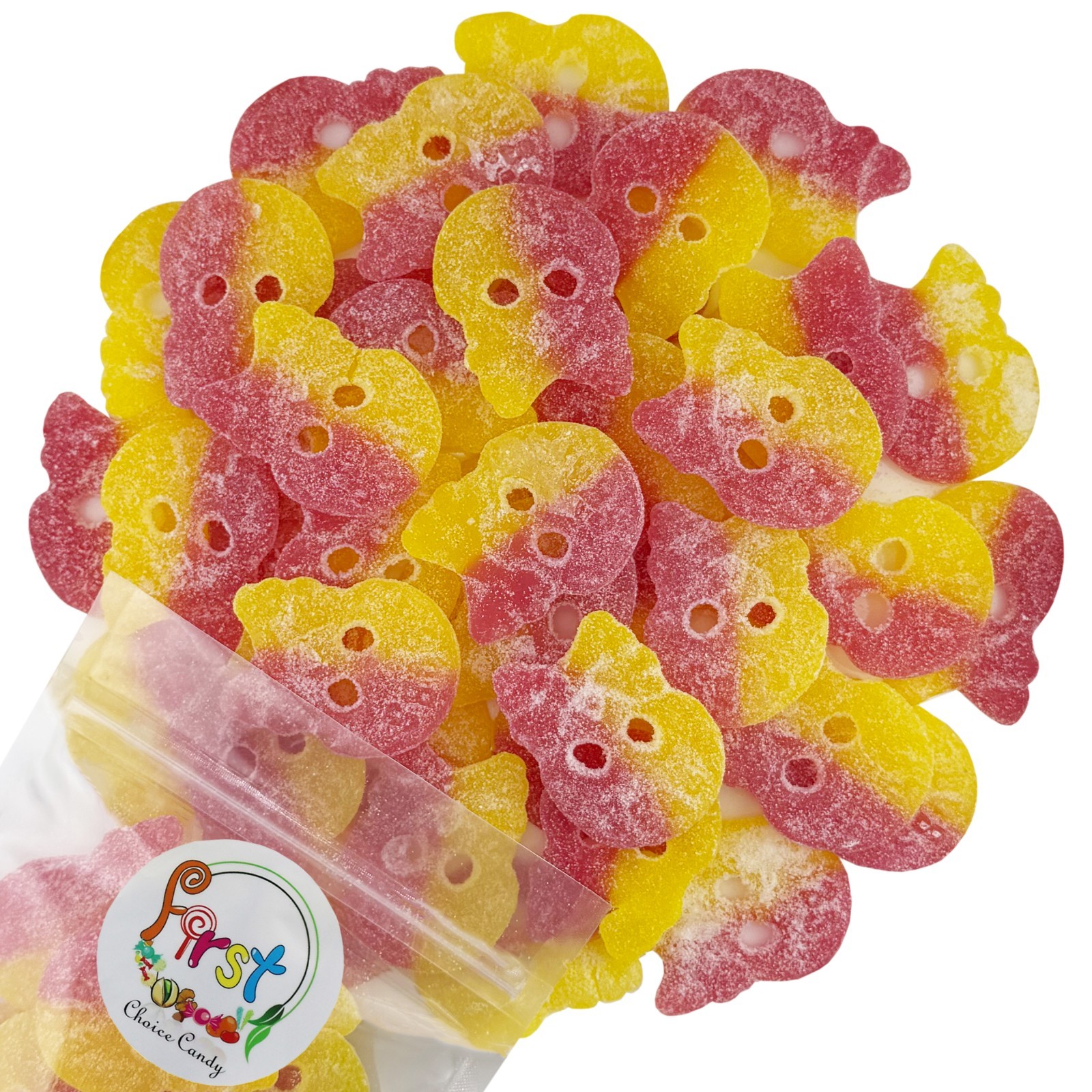 FirstChoiceCandy BUBS Swedish Candy Lemon Raspberry Flavor Skulls, Soft & Chewy
