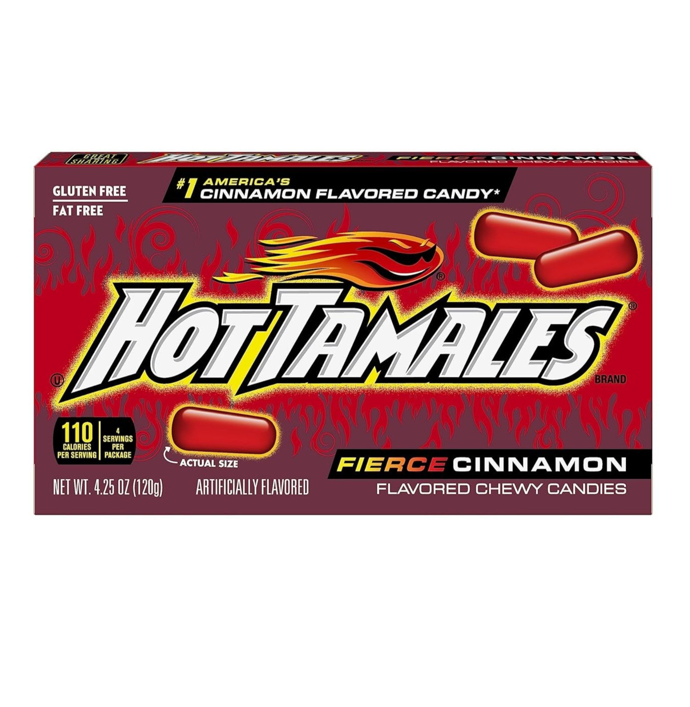 12x Packs Hot Tamales Fierce Cinnamon Candy, Theater Box – 4.25oz Each