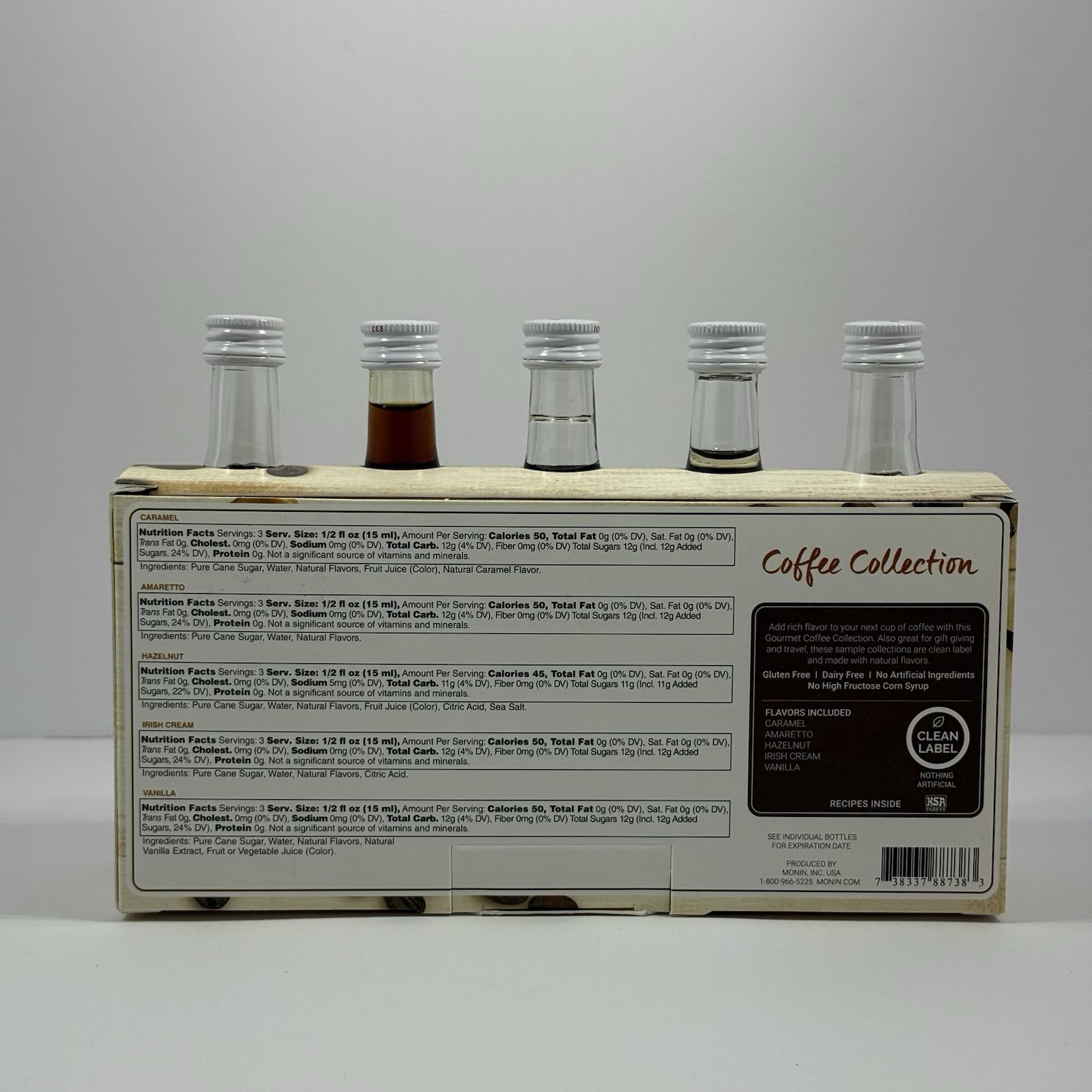 Monin Coffee Collection Gourmet Flavorings 5-Pack Mini Sampler 50ml NEW Sealed