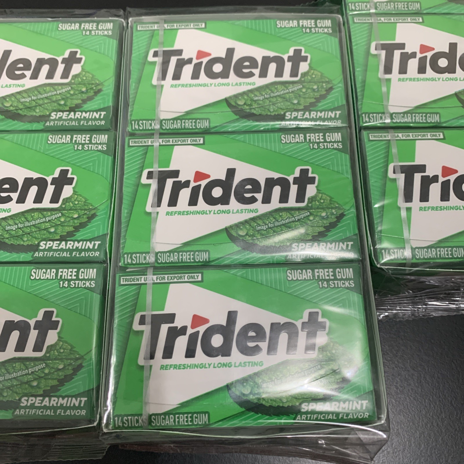 4 Boxes Trident Spearmint Sugar Free Gum 12 Packs of 14 Pieces BULK