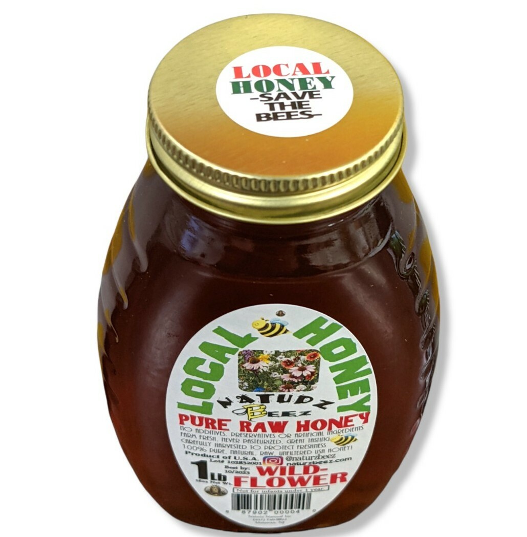RAW HONEY WILDFLOWER 1LB 454g 16oz 100% PURE LOCAL HONEY Glass Jar