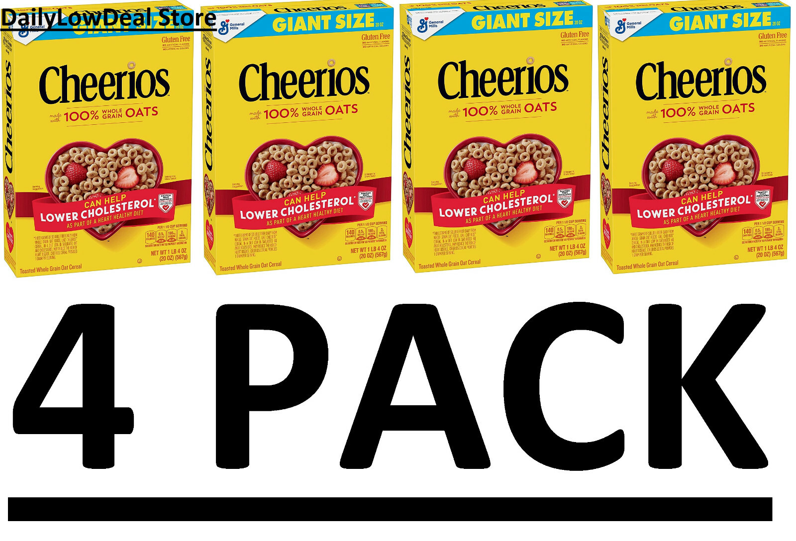 4 PACK – Cheerios, Cereal with Whole Grain Oats, Gluten Free, 20 oz