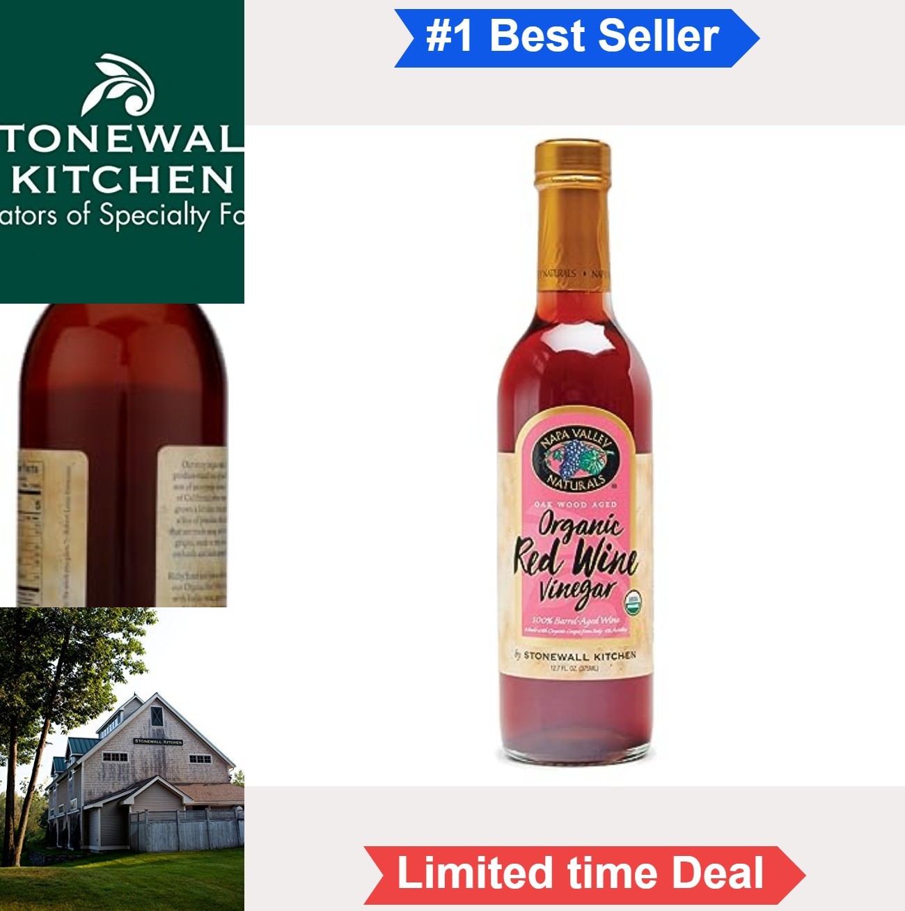 Organic Red Wine Vinegar 12.7 Ounce Bottle for Salad Dressings Marinades