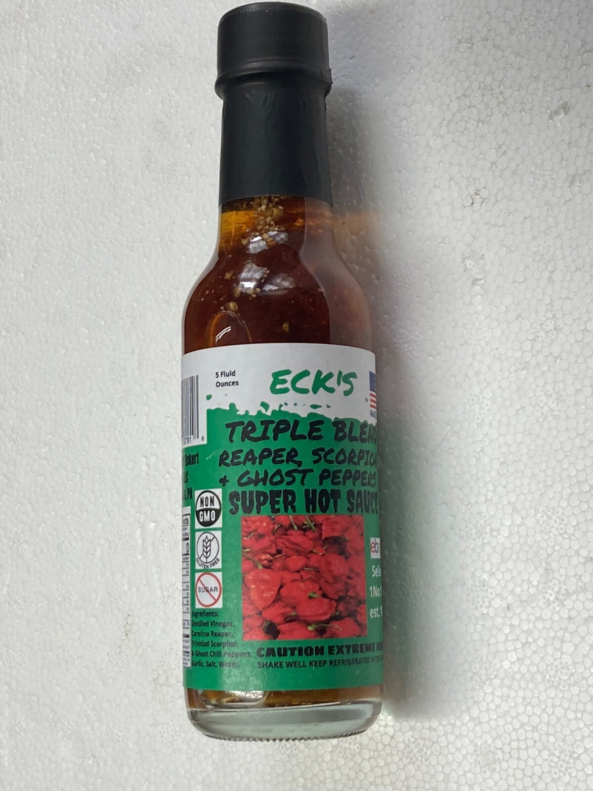 ECK’S TRIPLE BLEND REAPER SCORPION GHOST Super Hot Pepper Sauce 5 oz Bottle