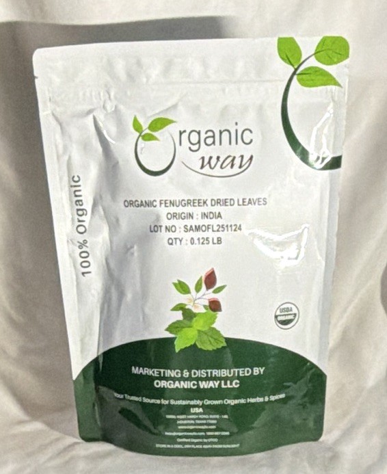 Organic Way Organic Fenugreek Dried Leaves Single Spice 0.125 lb, USDA Organic