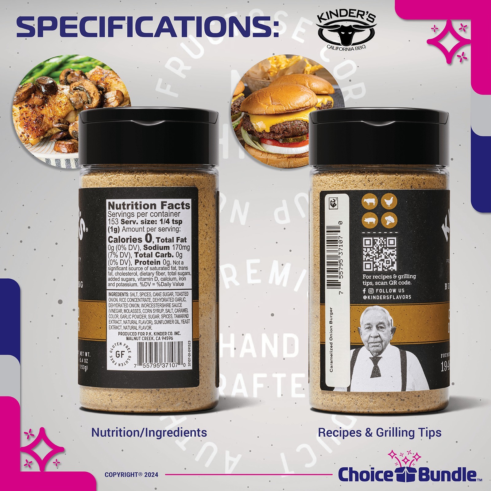 Kinder’s Caramelized Onion Burger BBQ Seasoning Rub 5.4 oz 4 PK + Guide & Opener
